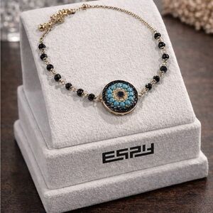 Effy 14k yellow Gold with Turquoise Floral Disc & Black Beads bracelet